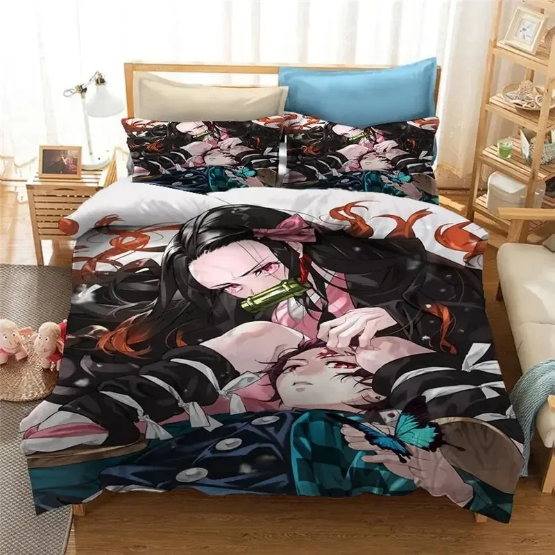 Cartoon Demon Slayer Bedding Set Duvet Covers Japan Anime 3D Printed Comforter Bedding Set Bedclothes Bed Linen Home Textiles