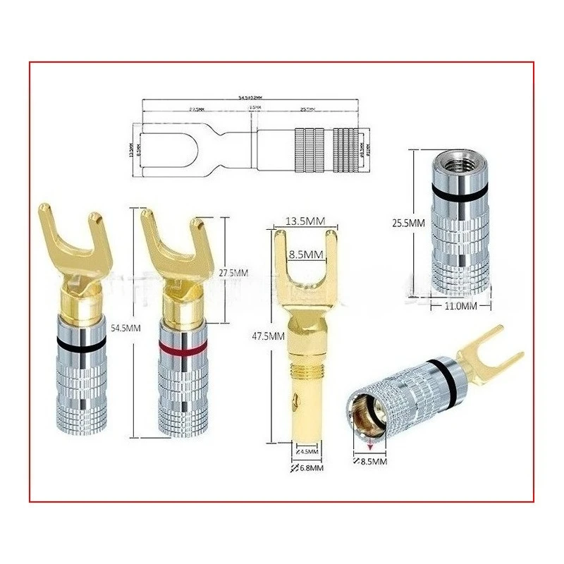 Gold-plated Copper Audio Plug Gold-plated U-shaped Plug Gold-plated Banana Plug Video Y-shaped Plug/speaker Plug