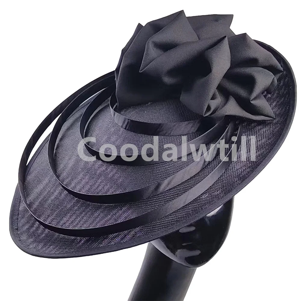 Black Large Derby Kentucky Fascinator Hat Women Royal Ascot Big Headpiece Ladies Wedding New Millinery Cap For Party Church