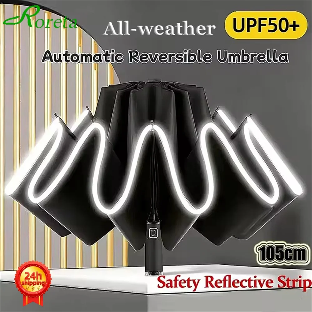 

Зонт ветрозащитный, прочный, с отражающей полосой, автоматический, обратного сложения, с защитой от УФ-излучения, изоляционный, портативный.