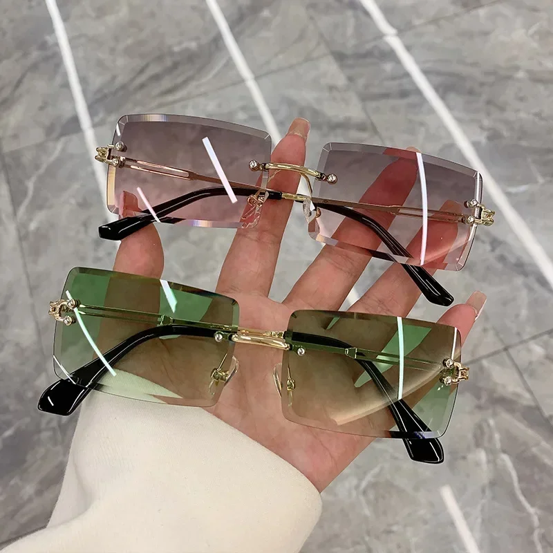 

Vintage Fashion New Rimless Frameless Square Sunglasses Gradient Color UV400 Summer Sun Glasses Women