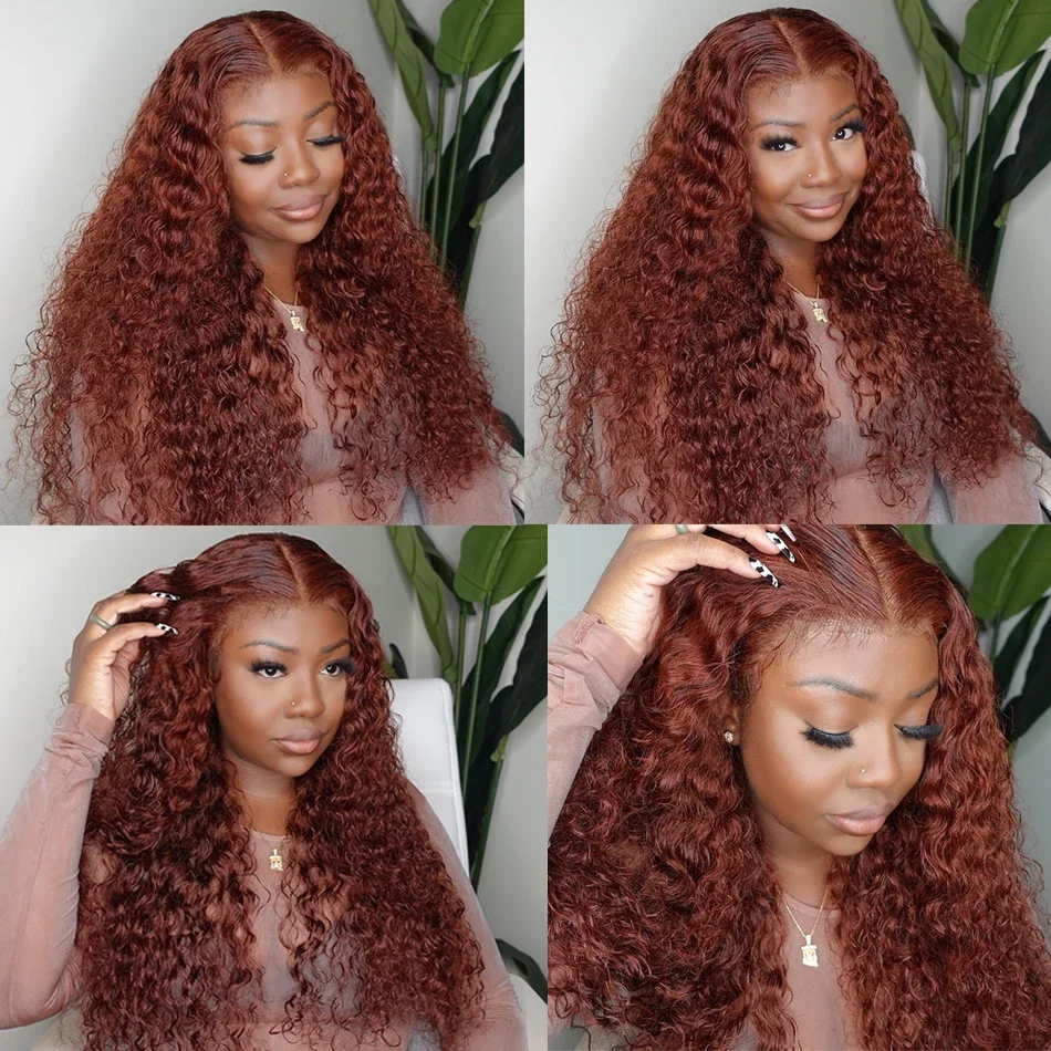 Reddish Brown Deep Wave Curly 13x4 Lace Frontal Human Hair Wig 13x6 Hd Lace Frontal Wigs Glueless Human Hair Wig PrePlucked 250%