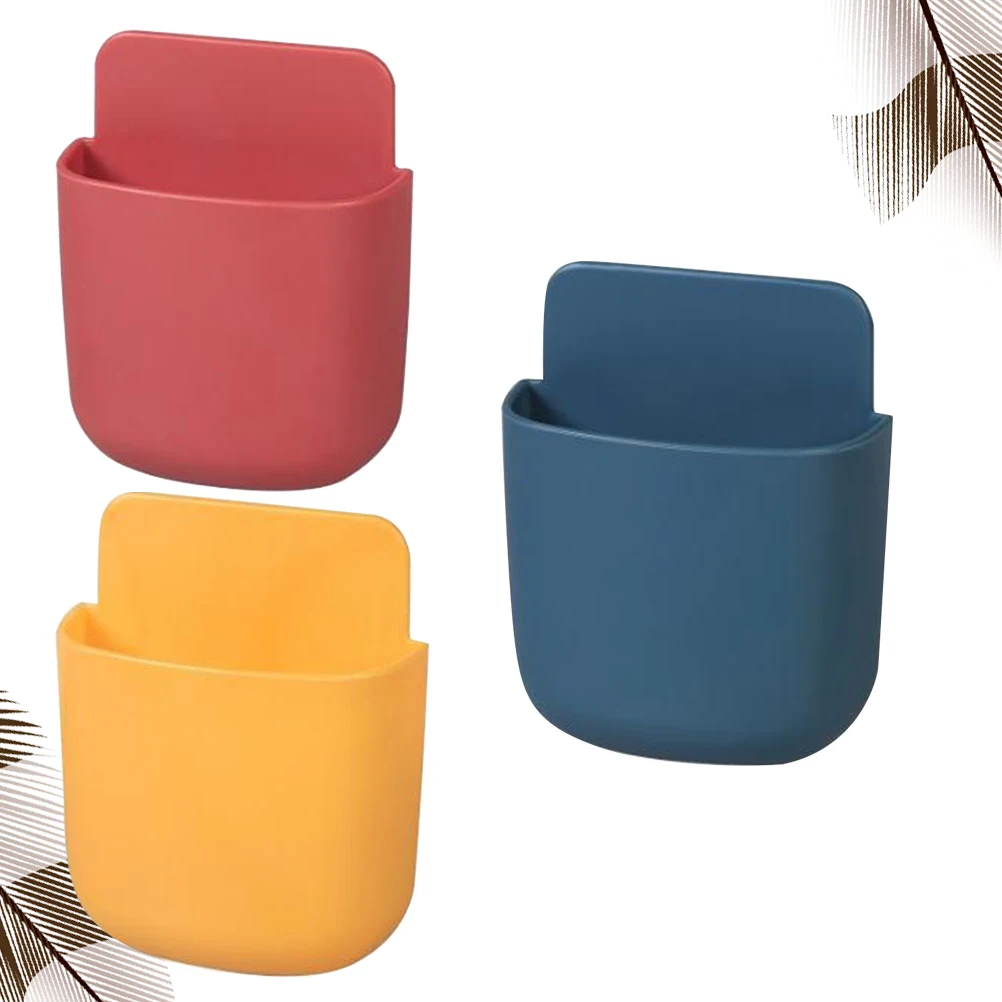

3pcs Wall-Mounted Storage Box Hanging Container For Cell Phone Remote Control Charging Rack Simple Design Home Office