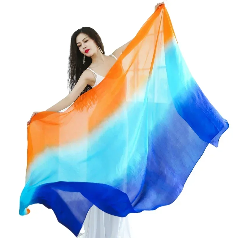 

Customized Belly Dance Silk Veils Hand Thrown Scarf Shawl Gradient Rainbow 200cm 250cm 270cm Kids Adults Size