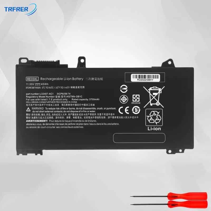 RF03XL Bateria do portátil para HP, HSTNN-OB1Q, L84354-005, L83685-AC1, 11.4V, 3790mAh, 45Wh