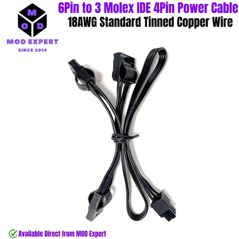

6Pin to 3 Molex IDE 4Pin Straight, PATA Peripheral Power Cable for Corsair AX1600i, AX1000, AX850 Titanium Type 4 Modular Powers