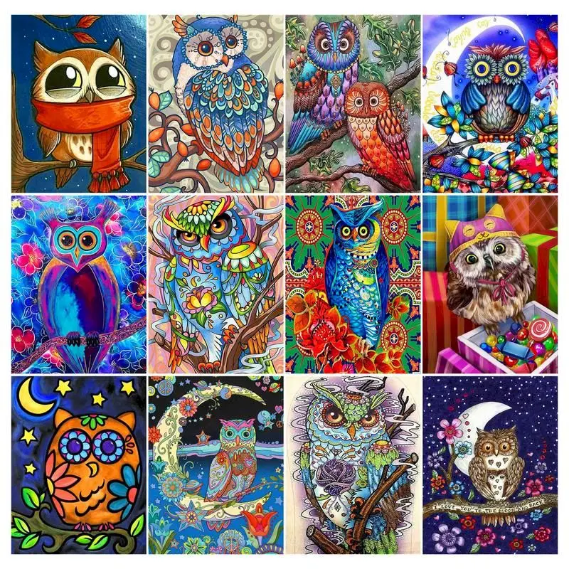 

RUOPOTY Owl Coloring By Number Acrylic Painting By Numbers For Adults Animal Hand Painted Kits Unique Gift Home Decor