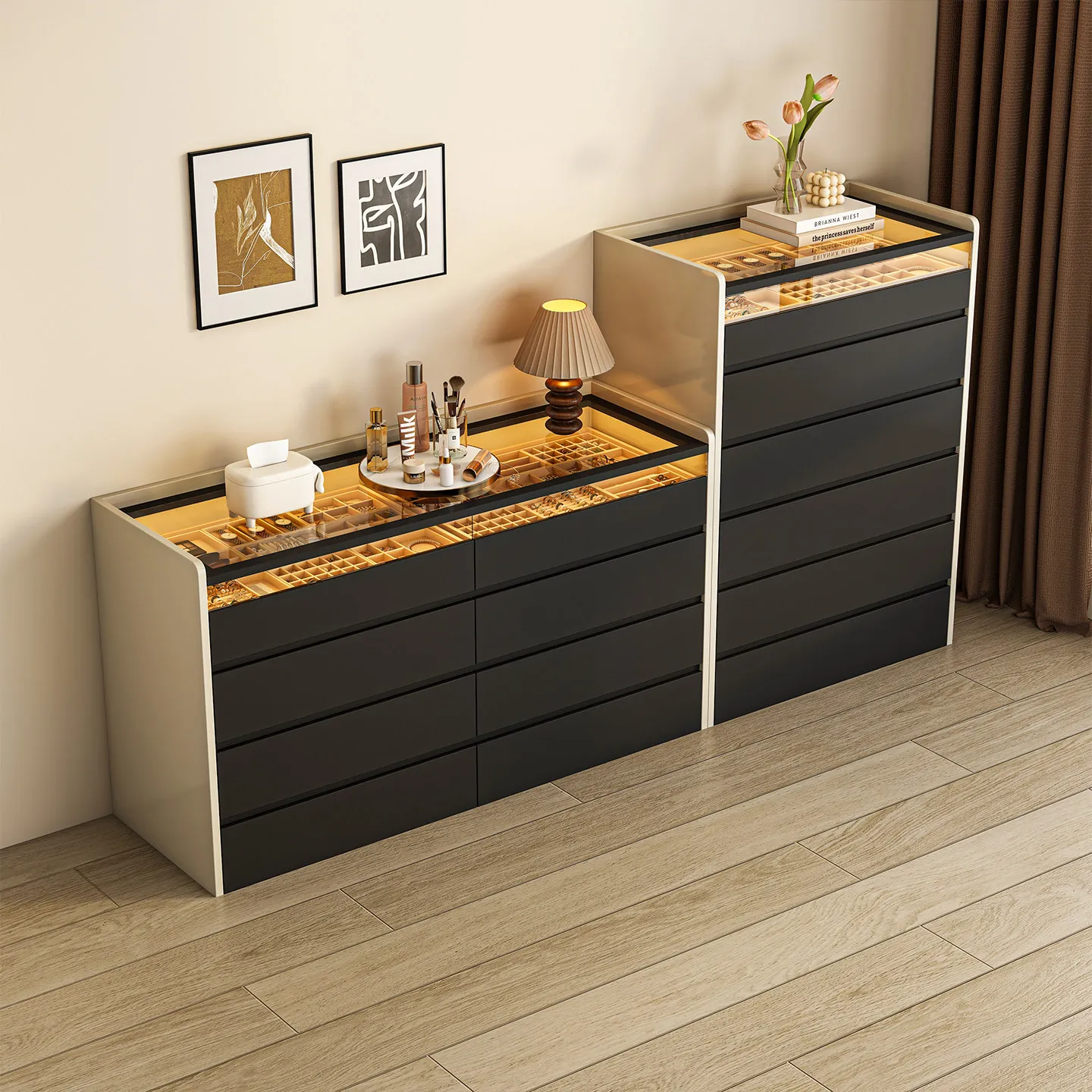 Italian minimalist eight-bucket cabinet, bedroom household bedside jewelry cabinet, simple modern storage cabinet with jewelry b