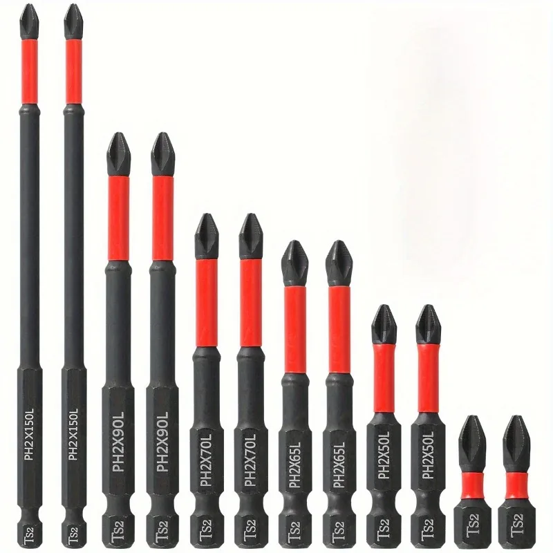 12Pcs/set Anti-Slip and Shock-Proof Bits Screwdriver Bits High Hardness Strong Magnetic 25/50/65/70/90/150mm PH2 Screwdriver Set