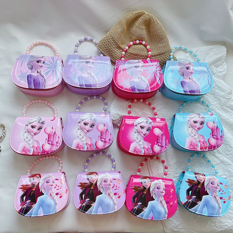 

Korean Children's Shoulder Crossbody Bag 2-7 Age Girl PU Leather Accessories Wallet Disney Princess Elsa Pearl Handheld Gift Bag