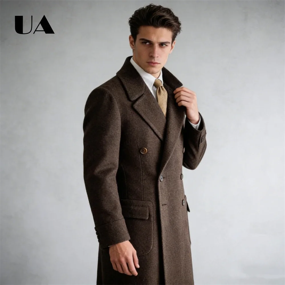 

ULBYANRY Double Row Woolen Men's Coat Banquet Long Coat, XS-4XL Men Casual Suit Jackets, Elegant Customized Colors