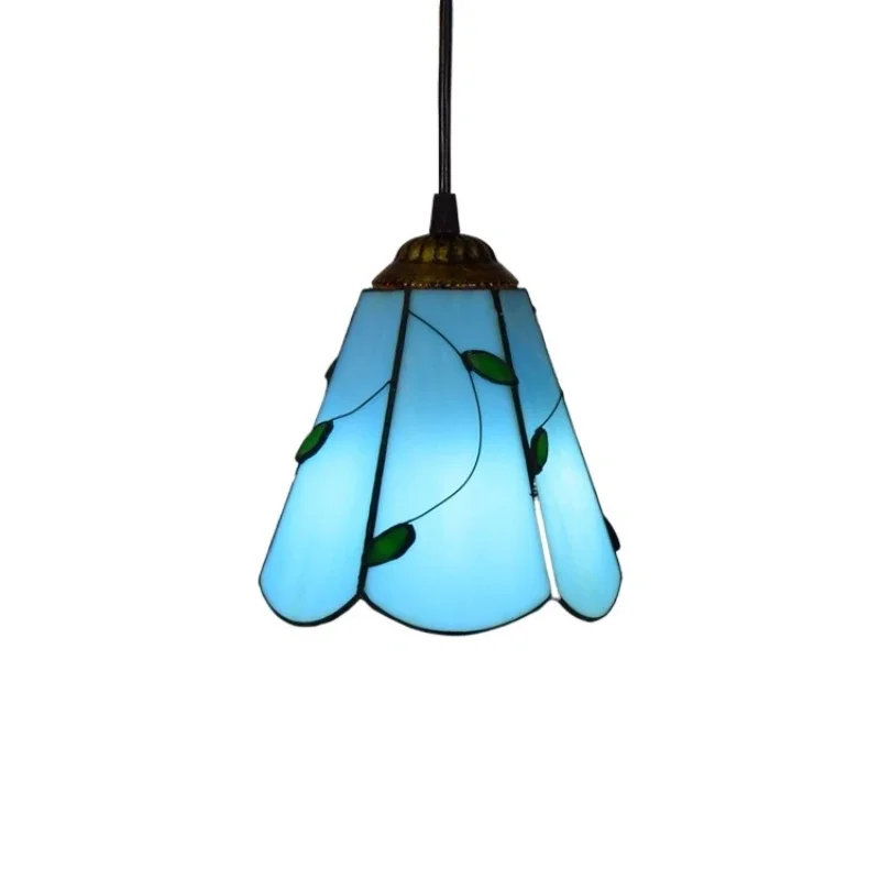 

15CM blue leaves Mediterranean stained glass living room dining room bar counter small chandelier