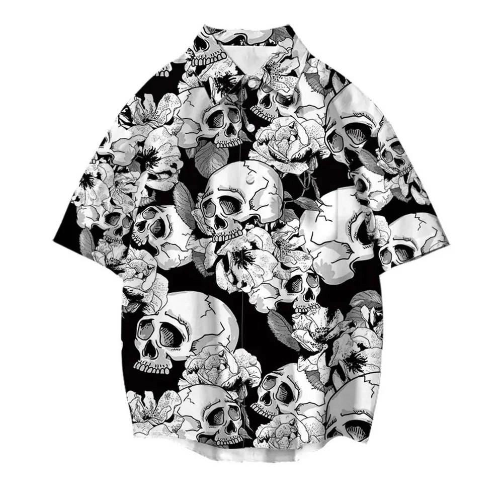 Mens Shirt Harajuku Skull Variety Print Colorful Y2K Short Sleeve Shirts Gothic Punk Rock Streetwear Trend Edgy Daily Unisex Top