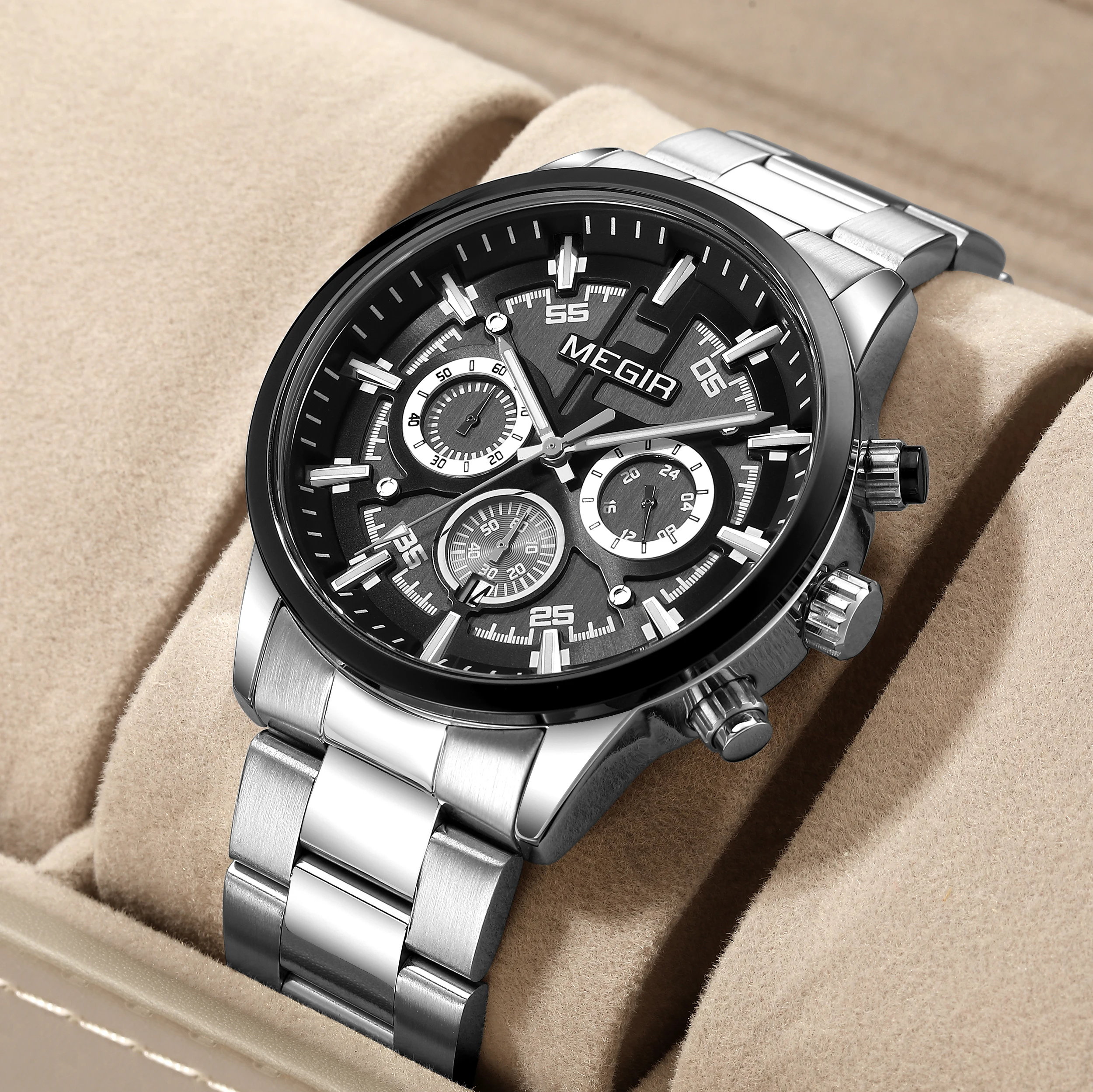 

MEGIR Business Brand Man Wristwatch Waterproof Stainless Steel Luminous Men Watch Chronograph Date Men's Quartz Watches Reloj