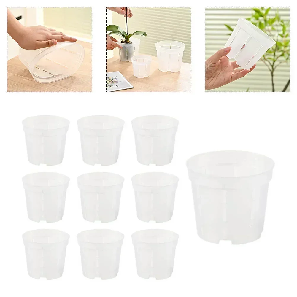 

Set of 10 Breathable Drainage Flower Pots Transparent Root Control Pots for Dendrobium and Phalaenopsis Orchids