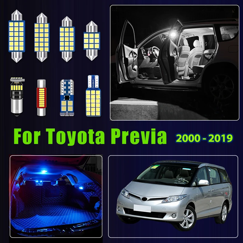 Für Toyota Previa Estima ACR30 ACR50 2000 - 2019 9-teiliges 12V Auto-LED-Lampen-Set Innenraumleselampe Türbeleuchtung Kofferraumbeleuchtung Zubehör