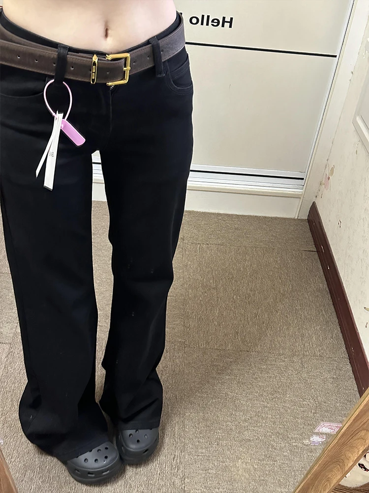 

Low Waist Bell Bot Loose Fit Bla Denim Jeans Women's Spring Autumn Sle Spicy Girl Casual Cotton Stretch Jeans