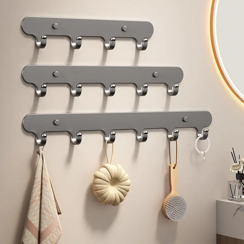 Simple Metal One Piece Molding Hook Racks Wall Mounted Household Storage Kitchen Bathroom Hangers Clothes Coat Cutlery Shelf