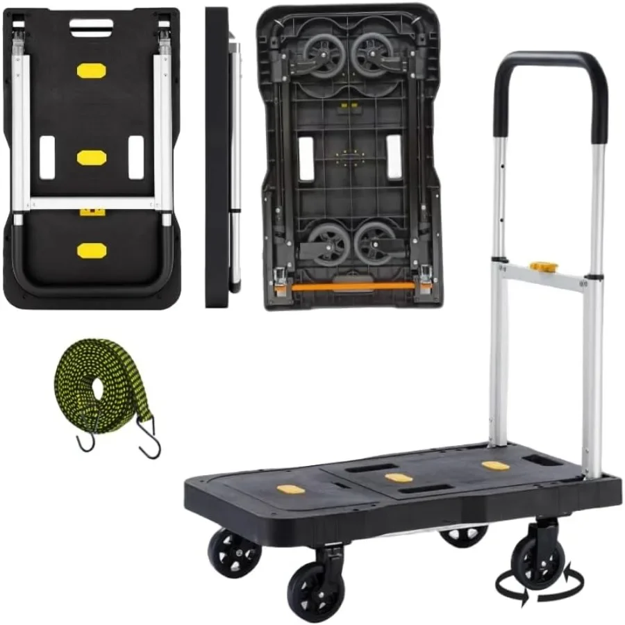 

Heavy Duty Folding Dolly Cart with Wheels 330Lb Capacity for Luggage Moving Travel Shopping and Office Use Adjustable Handle De