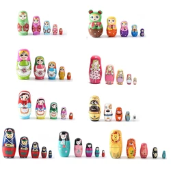 Matpoposhka-Poupées gigognes Montessori en bois pour enfants, formation mignonne, peinture au beurre, bricolage, cadeau de Noël, russe, 5 pièces