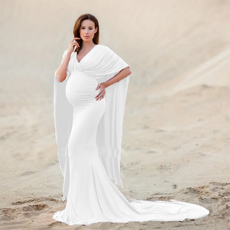 Cloak Design Flying Dresses for Pregnant Women Photo Session Elegant Premama Floor Length Maxi Martenity Dresses for Baby Shower