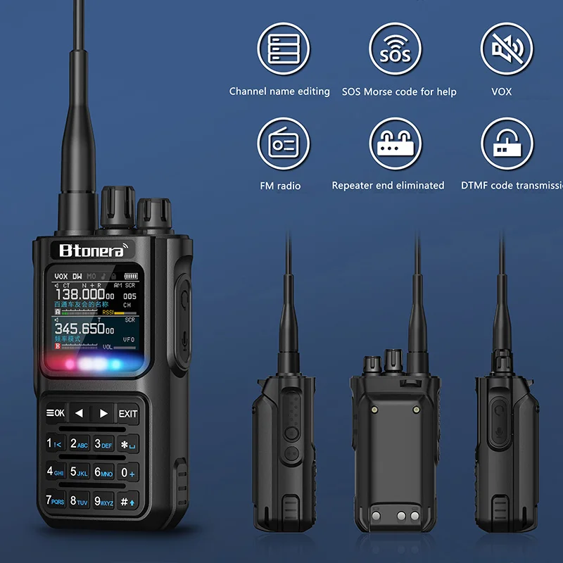 BTDX BT-8000 10W Full Band Ham Radio Amateur 2 Way Radio 256CH Walkie Talkie AM Air Aviation Band Color Scanner Marine NOAA Scan