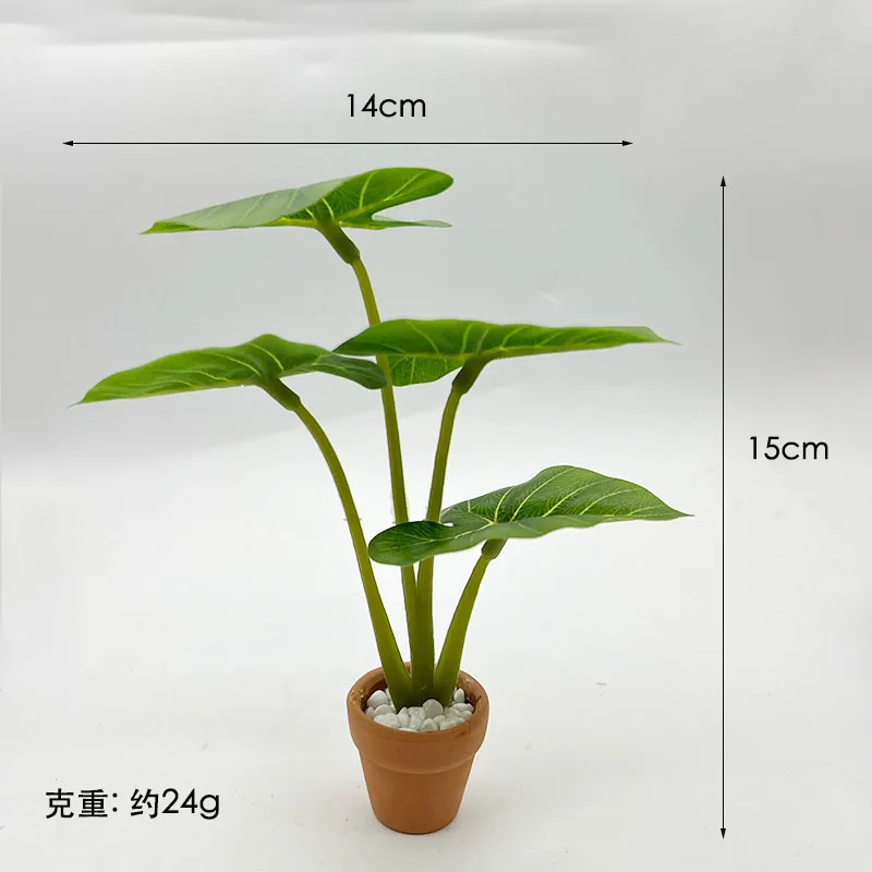 Mini Leaf Potted Plant Dollhouse Philodendron Miniature Model Garden 6-Petaled Rose Potted Plant Model Decorations Home Decor