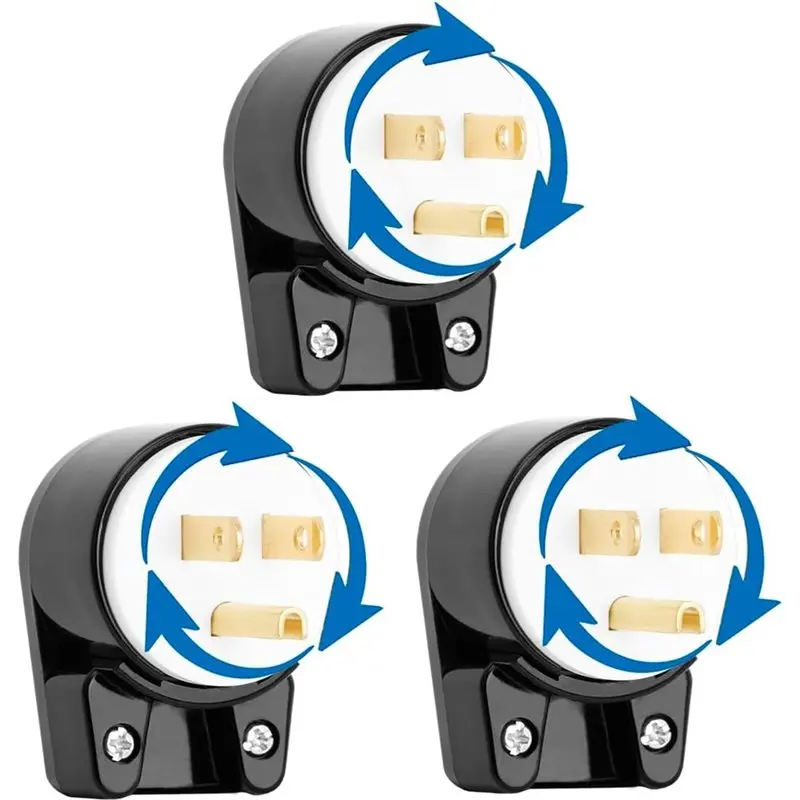 A99E-1 Set/3Pcs Male Plug Nema 5-15P 3 Pole Plug Industrial Plug Nema 5-15P Angled Rewireable US Plug