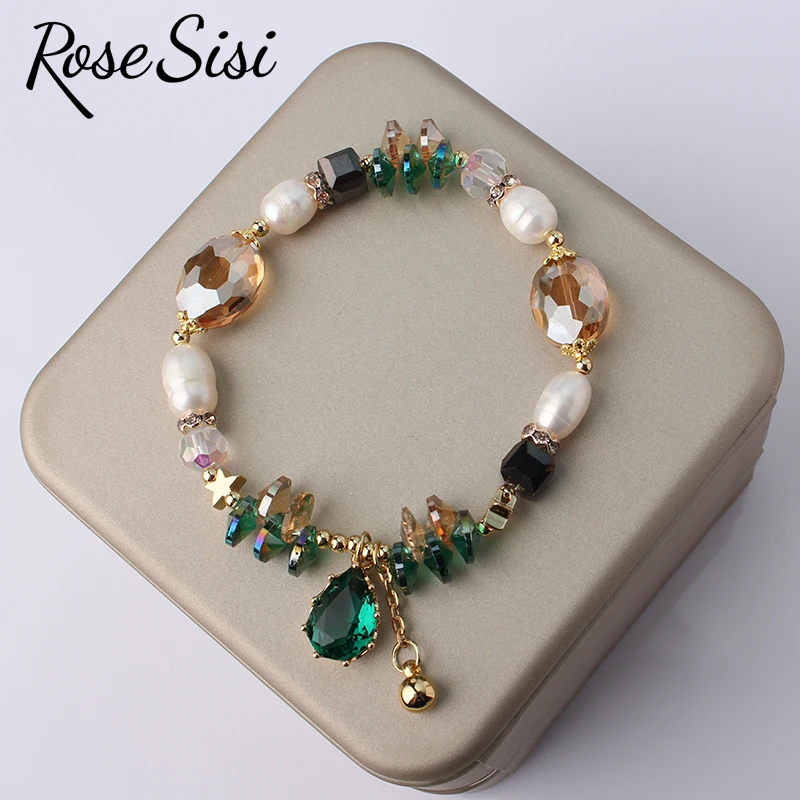 Rose sisi European and American style retro water drop pendant bracelet for women fresh water Pearl Crystal ladies bracelet