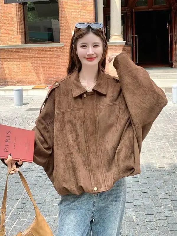 plus Size 300 Pou  Collar ort Jaet Women Casual Loose Faionable Spring Outerwear Korean Sle Polyester Fiber