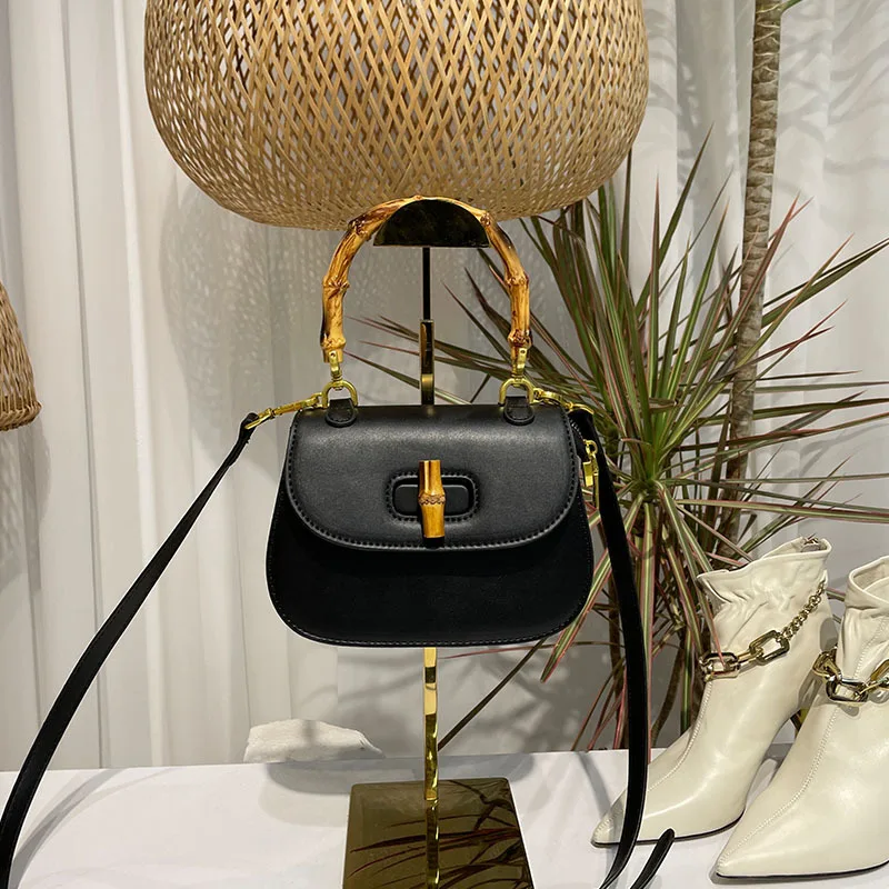 Bamboo Handle Vintage Saddle Bag 2022 New Women Handbags Designer Shoulder Bags Luxury Pu Leather Crossbody Bag Small Flap Purse