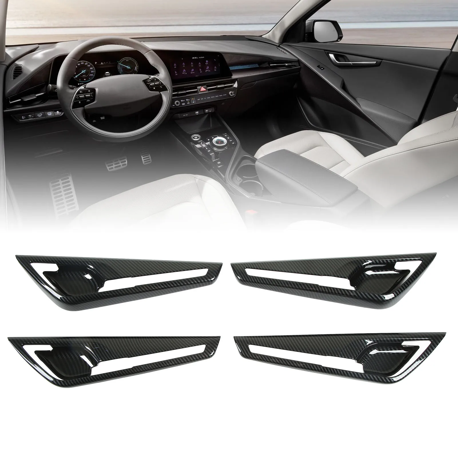 4 Pcs Car Interior Door Handle Bowl Frame Cover Carbon Fiber Style Sticker Replacement For Kia Niro EV SG2 2021+