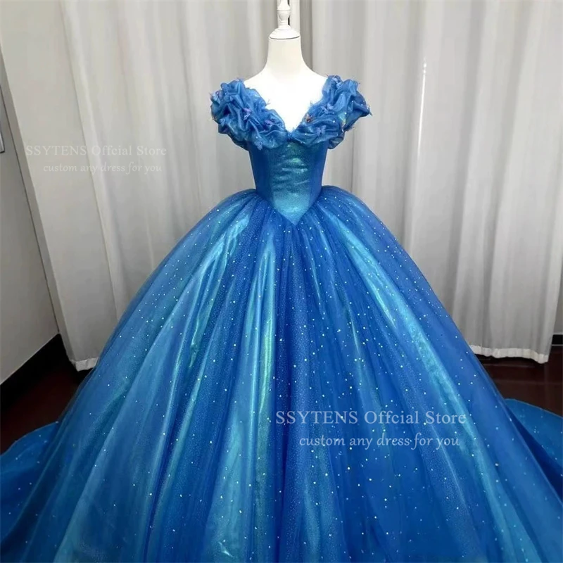 SSYTENS Blue Quinceanera Gowns Women Blue Cinderella Luxury Wedding Dress Adult Ball Gown Birthday Party Dresses Robe De Mariee