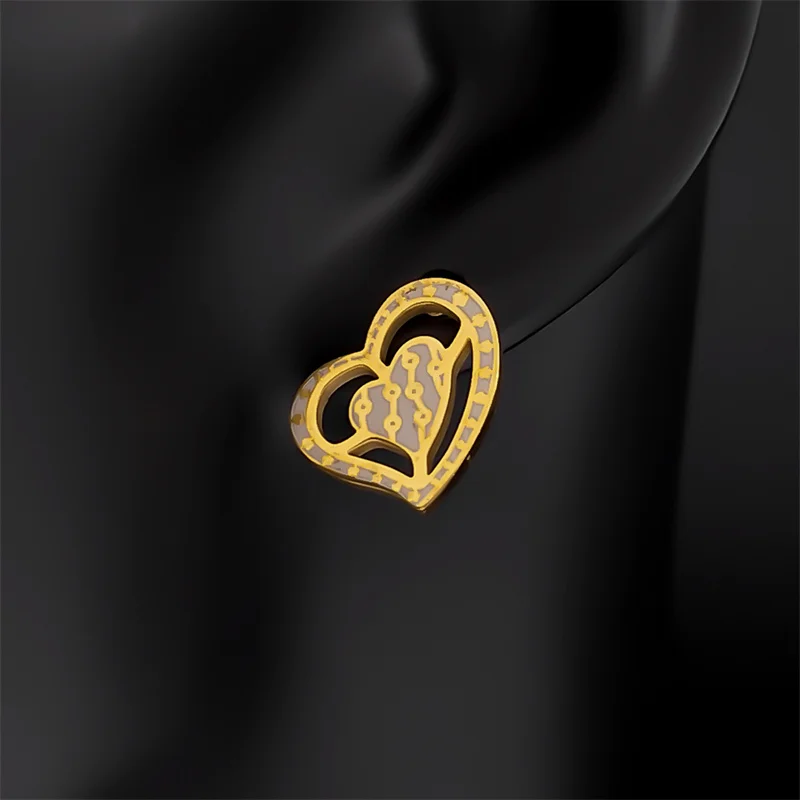 Fashion Love Heart Necklace Earrings Set Stainless Steel Gold Color Wedding Party Gift Jewelry Sets for Women bijoux SXS07