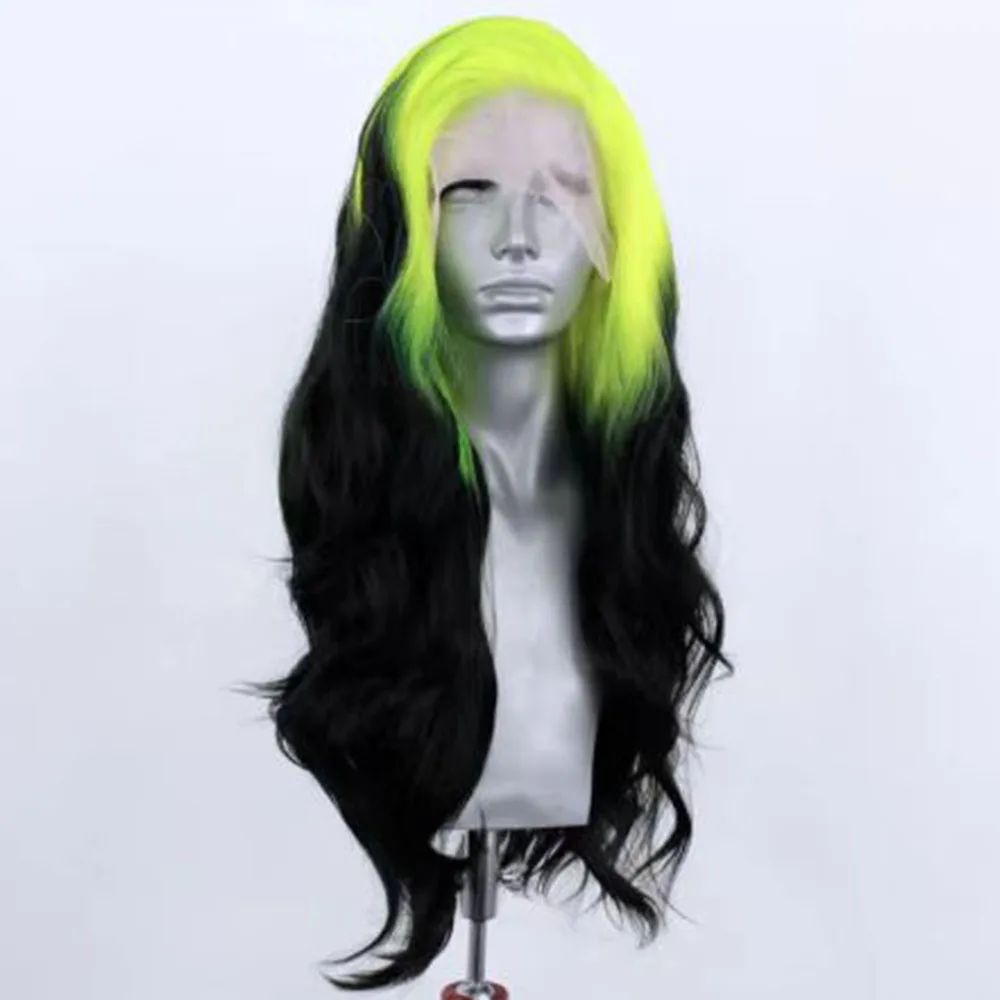 Webster Synthetic Lace Front Wig Ombre Green Body Wave Pre Plucked Wig For Black Women With Natural Hairline Lace Frontal Wigs