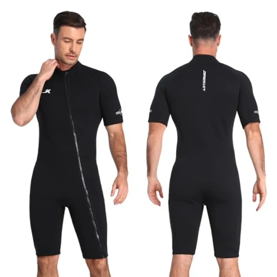 

2mm Neoprene Shorty Wetsuit for Diving Snorkeling Surfing Swimming, Black with Front Zip, Lightweight Thermal Protection