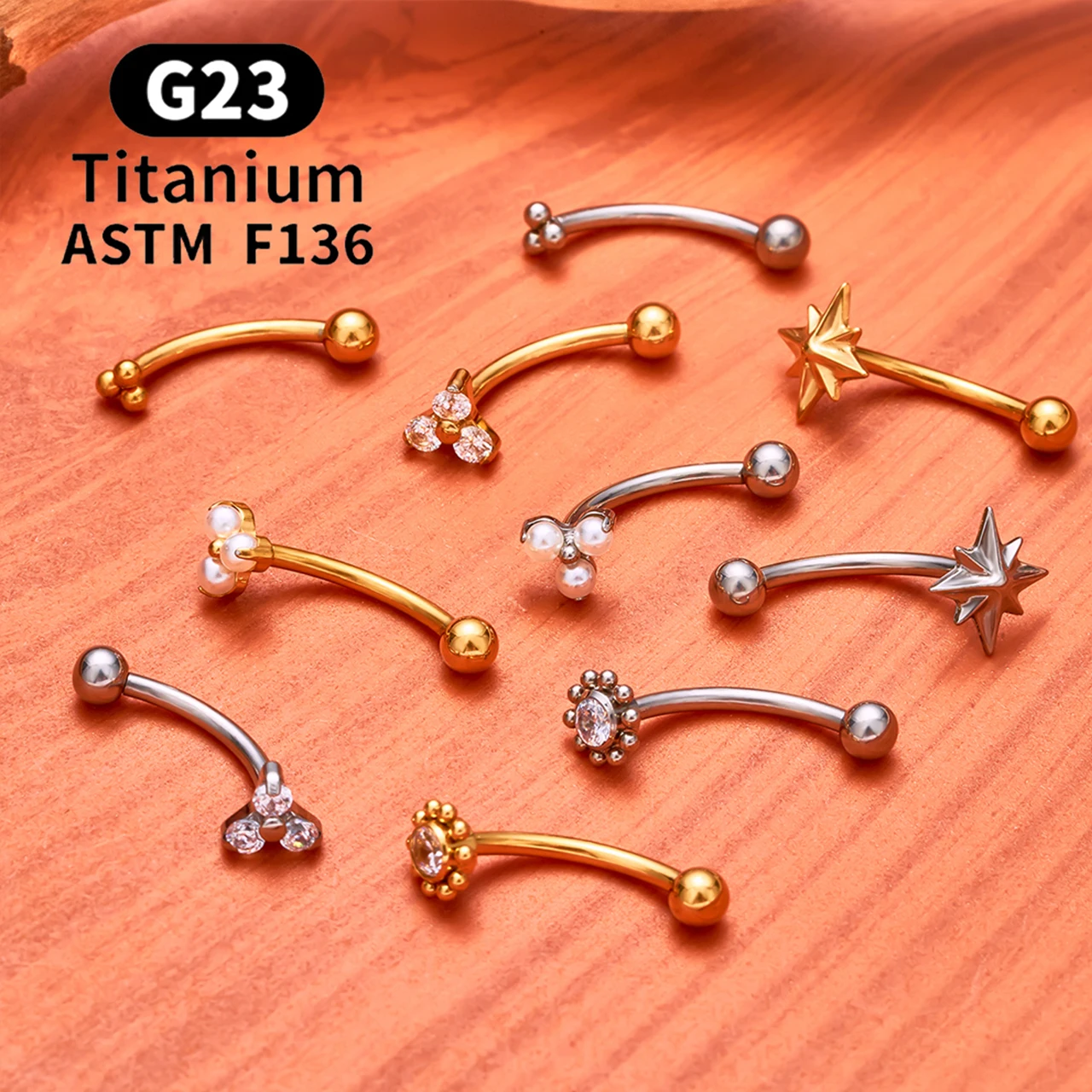ASTM F136 Titanium Hexagram Rook Earring Curved Barbell Belly Rings 16G CZ Internal Thread Eyebrow Ring Body Piercing Jewelry view 3