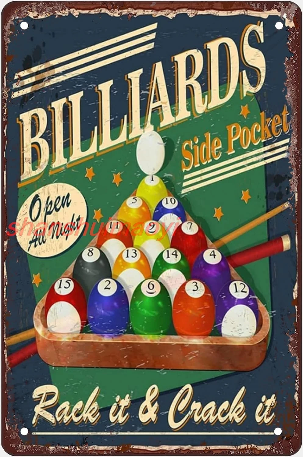 shan s Fans Metal Tin Sign Home Decor Billiards Side Pocket Tin Poster For Club Garage Office Wall Decoration Plaque Gift 1pc