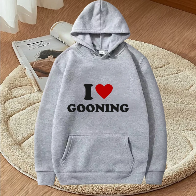 مضحك أنا أحب Gooning تصميم الجرافيك هوديي الرجال النساء خمر أزياء طويلة الأكمام الشارع الشهير أعلى طباعة المتضخم هوديي للجنسين