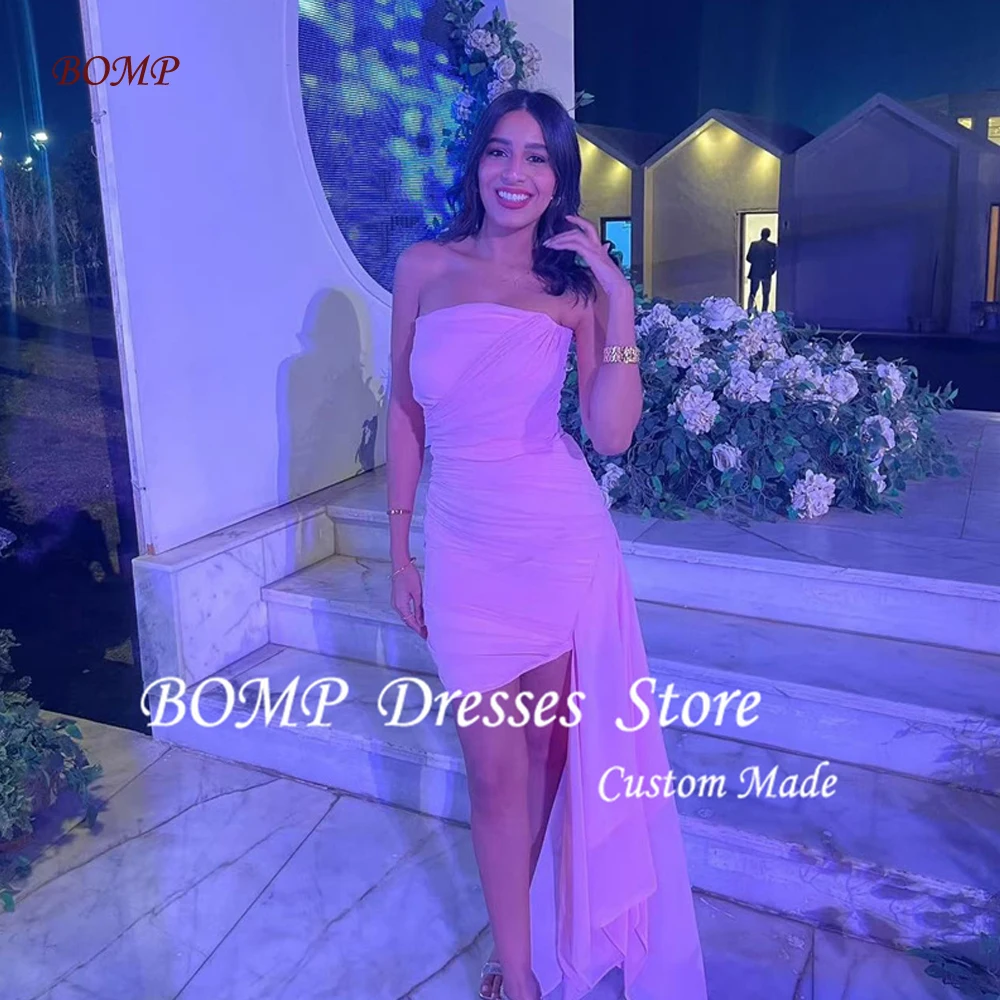 

BOMP Simple Pink Mini Short Cocktail Prom Dresses Birthday Formal Evening gowns Strapless Chiffon Summer Skirt Customized