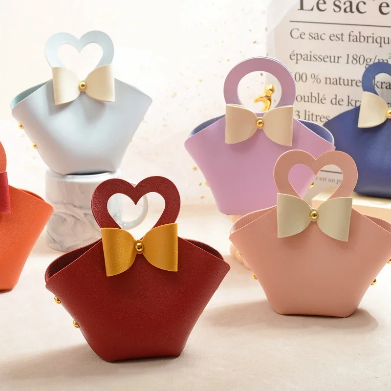 Gift Bag with Bows Treat Leather Candy Box 5/10pcs Mini Wedding Favours for Guests Party Distributions Bags Newborn Gift Boxes