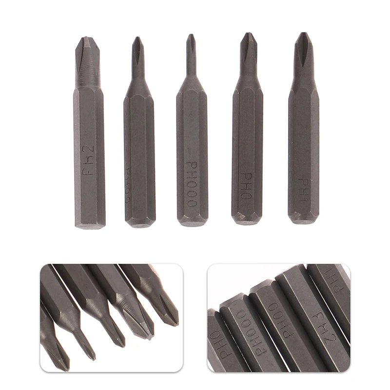 5Pcs H4×28mm Cross Screwdriver Magnetic Bits PH0000 PH000 PH00 PH0 PH1 PH2 4mm Hex Shank Nutdrivers Screwdriver Bit Hand Tools