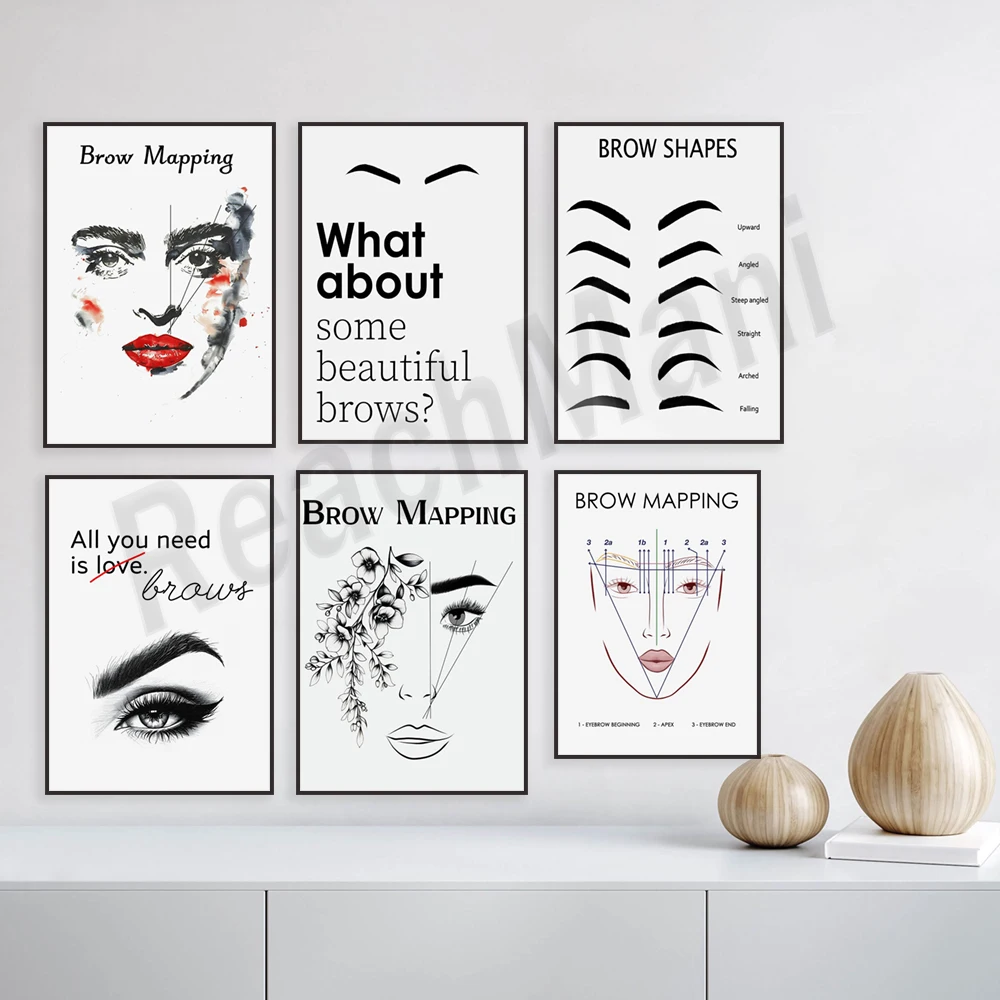 Eyebrows quote, eyebrow shapes, eyebrow technique art, eyebrow prints, eyebrow salon decoration beauty poster