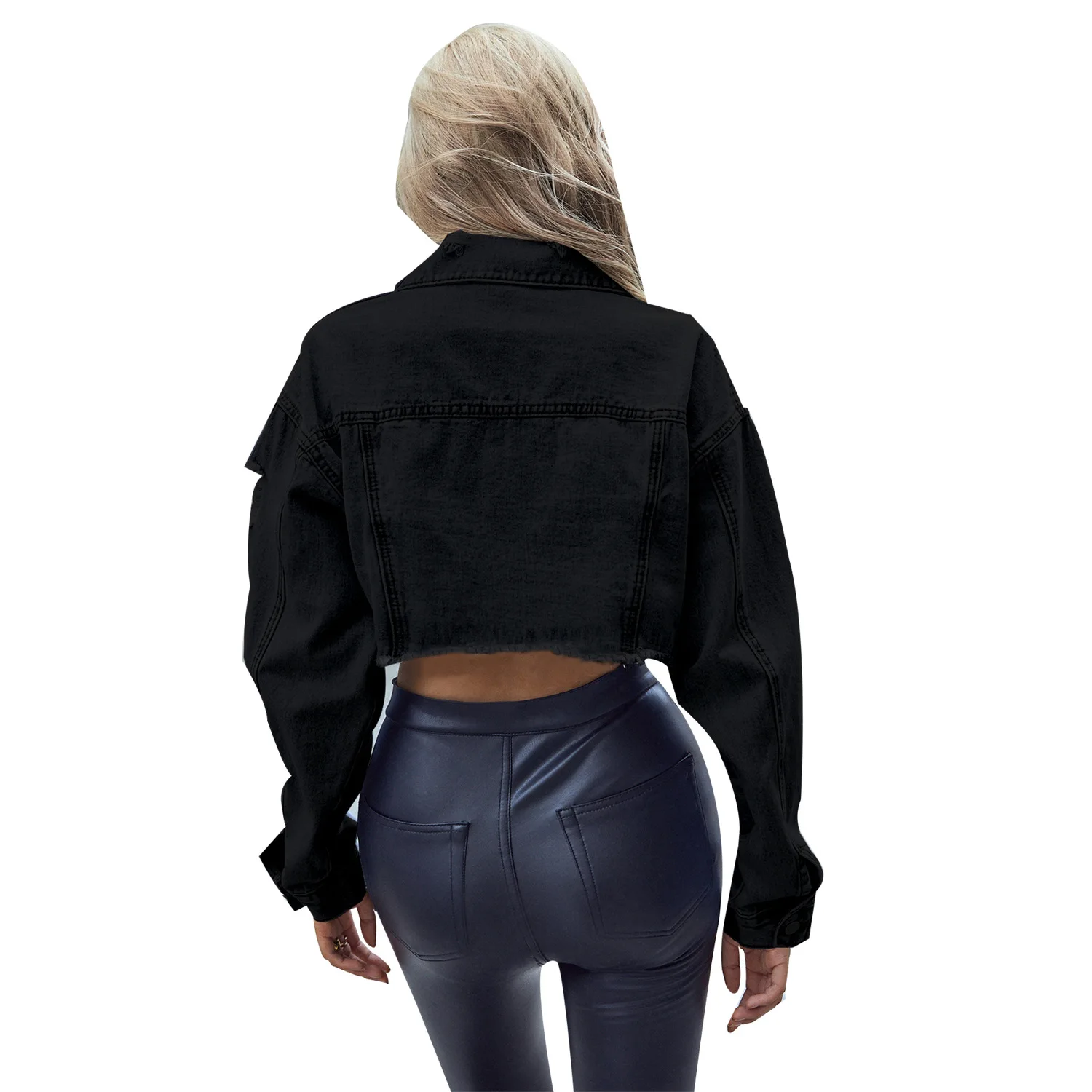 Women Clothing Single Breasted Denim Coat Long Sleeve Turn Down Washed Jackets Loose Fit Cardigan Streetwear Solid Pockets