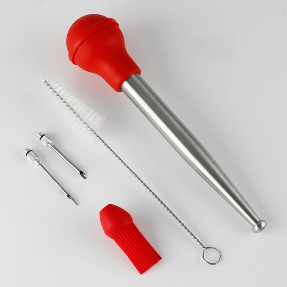 

Stainless Steel Silicone Turkey Baster Injector BBQ Marinade Sauce Syringe Seasoning Tool Flexible Practical