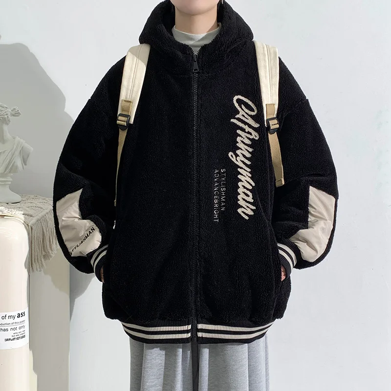 

Thiened Double-Sided Fce Men's Cotton Jaet Winter Warmth Protection Lamb Velvet Outerwear Casual Sle Zipper Closure