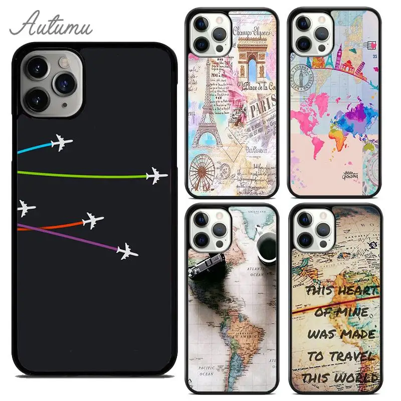 World Map Travel Go Travel Quotes Phone Case for iPhone 15 16 SE2020 11 12 13 14 Pro Max mini 6 7 8 Plus Cover coque Fundas