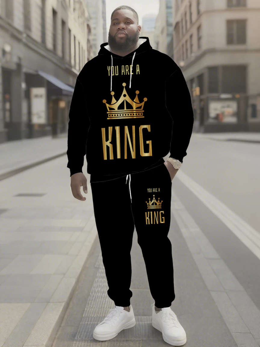 

2025 Trendy Oversized Hoodie & Joggers - Crown Design & KING Lettering, Quick-Dry Sportswea