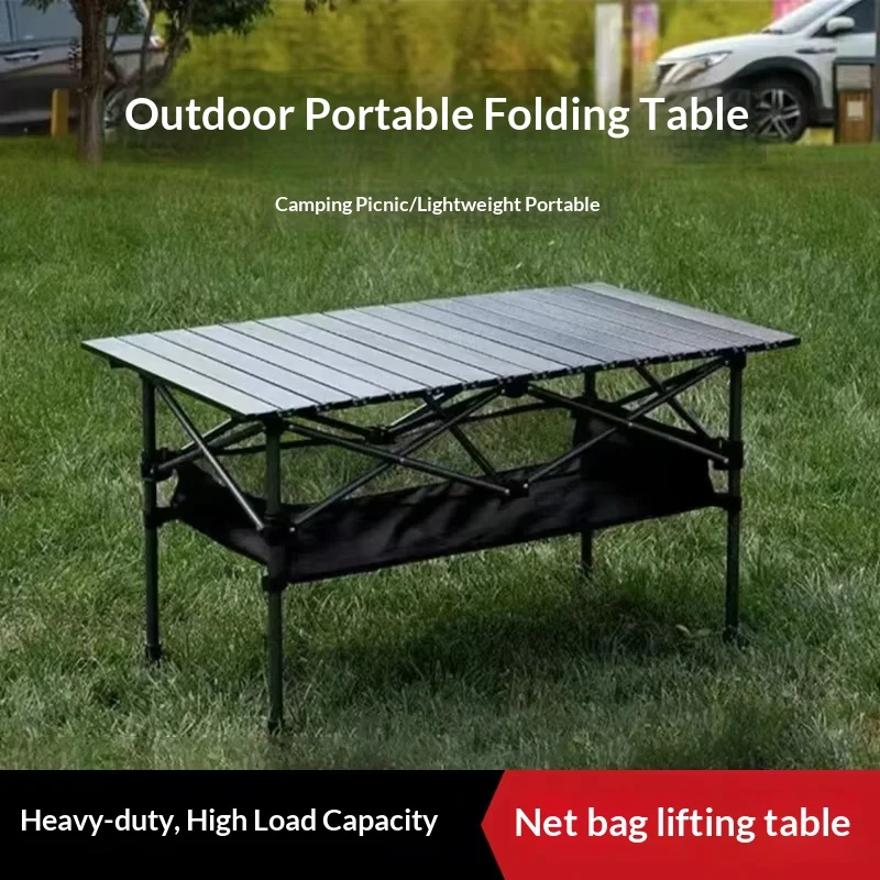 Folding Table, Portable Height-Adjustable Desk, Foldable Roll-Top Table for Picnic, Camping and Stall Use with Easy Storage