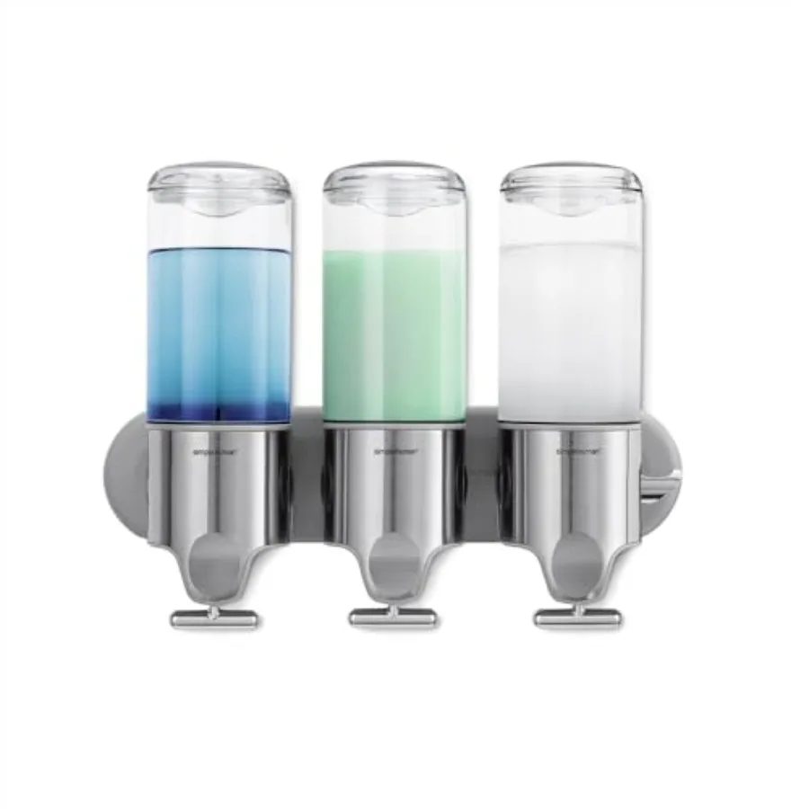 

Wall Mount Pumps Triple 15 fl. oz. Shampoo Soap Dispenser in Stainless Steel with Sleek Design for Modern Bathrooms